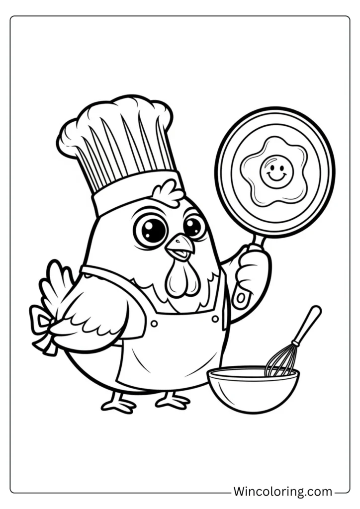 Chicken chef with frying pan