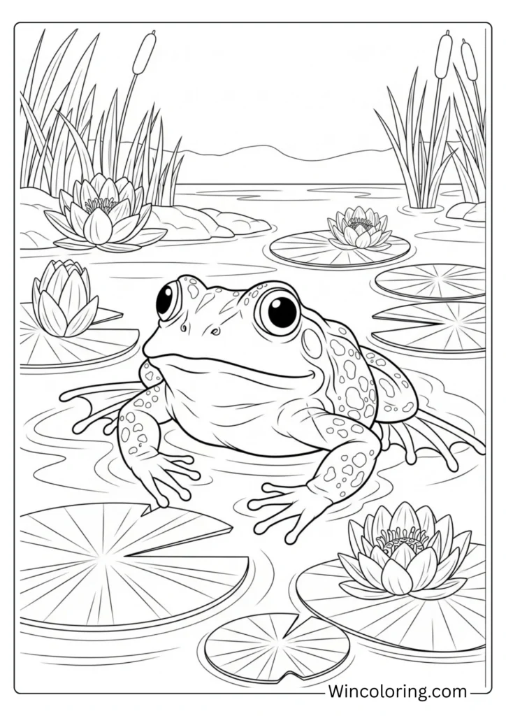 Frog in Pond Coloring Page