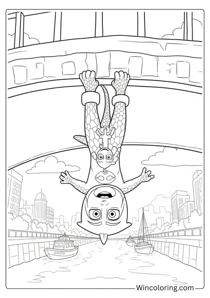 Gekko hanging upside down from a bridge