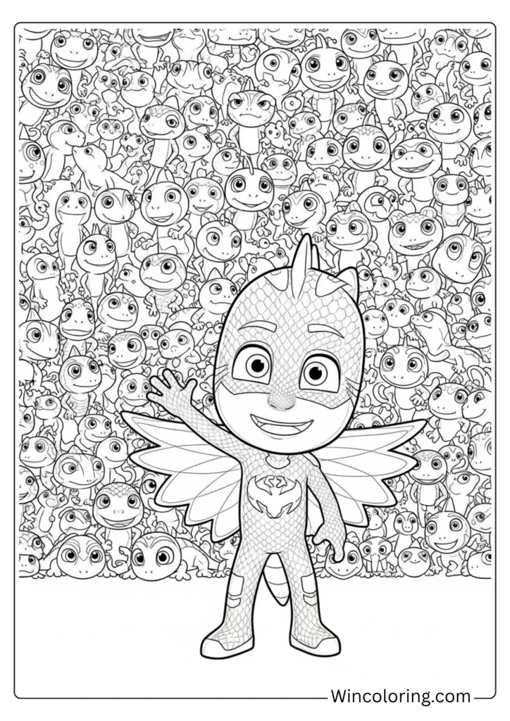 Gekko with a wall of gecko friends