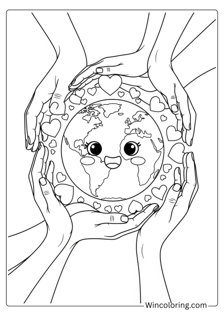 Happy Earth Surrounded by Hearts