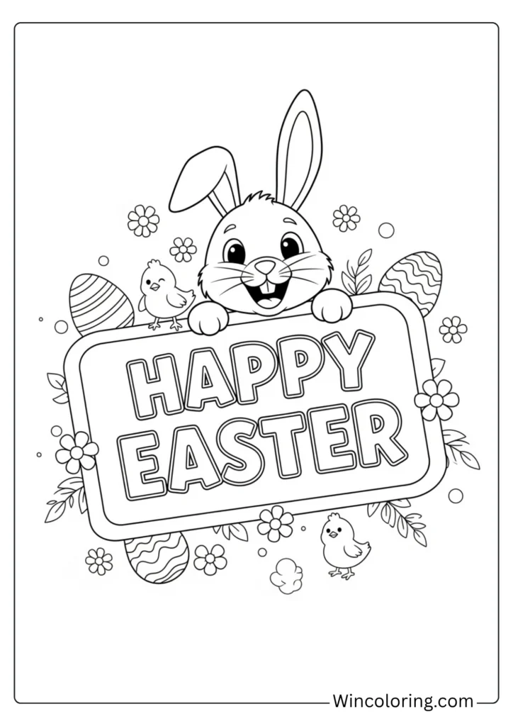 Happy Easter Bunny Coloring Page