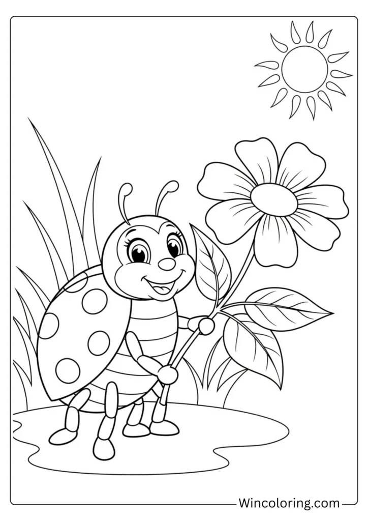 Happy Ladybug with Flower