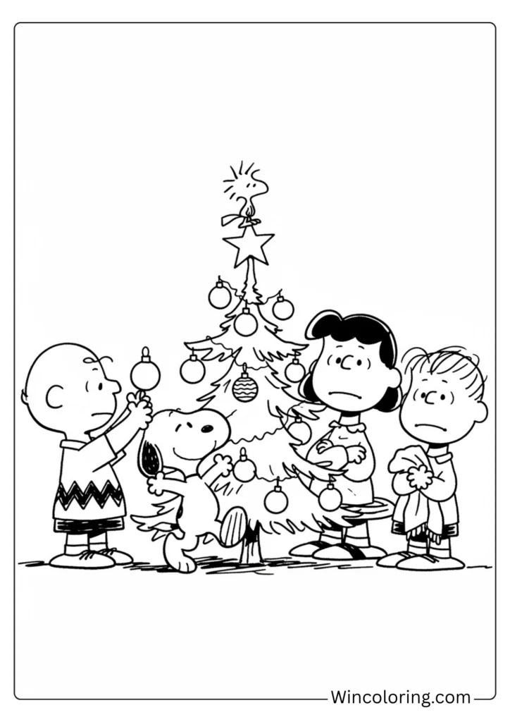 Peanuts gang Christmas scene
