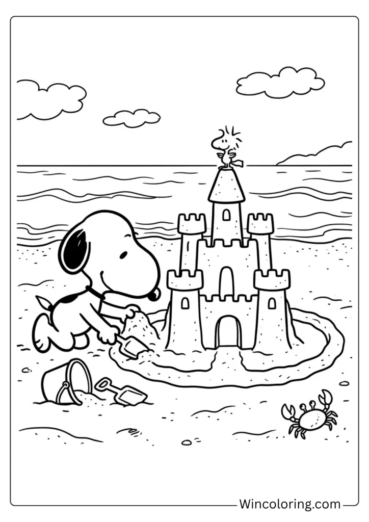 Snoopy surfing coloring page summer beach printable