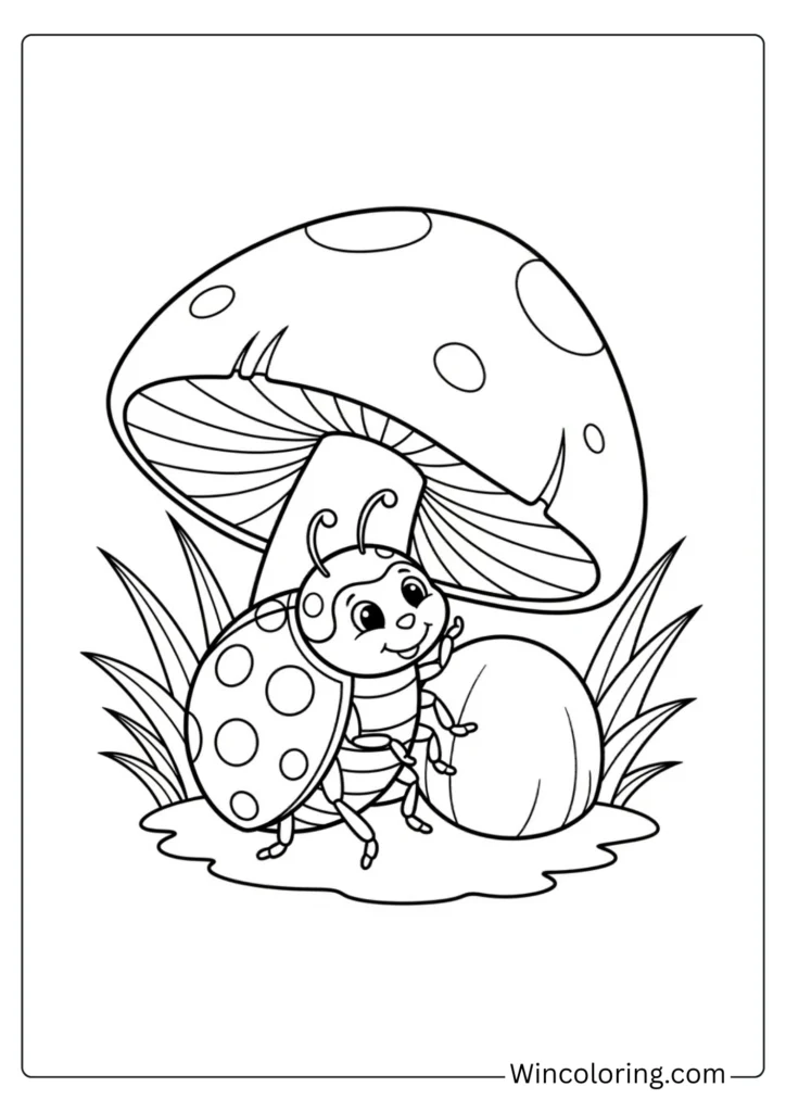 Sweet Ladybug Under Mushroom