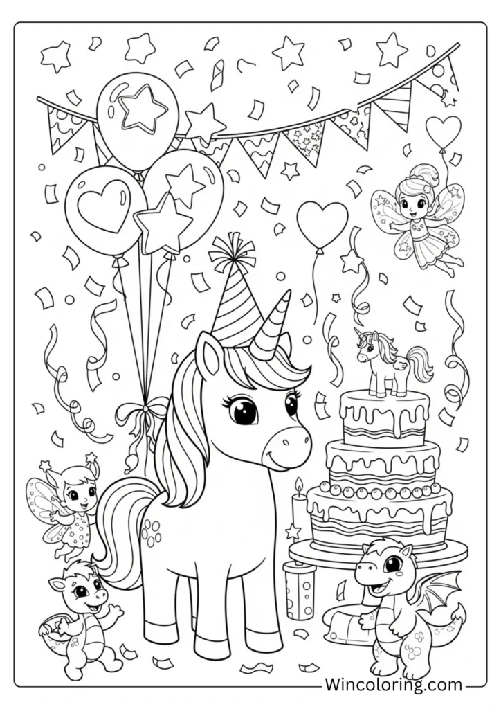 Unicorn at a magical birthday party
