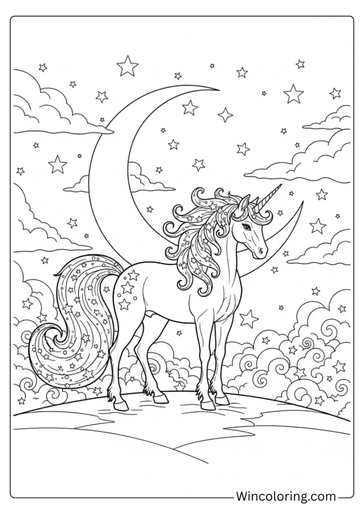 Unicorn in a starry night portrait