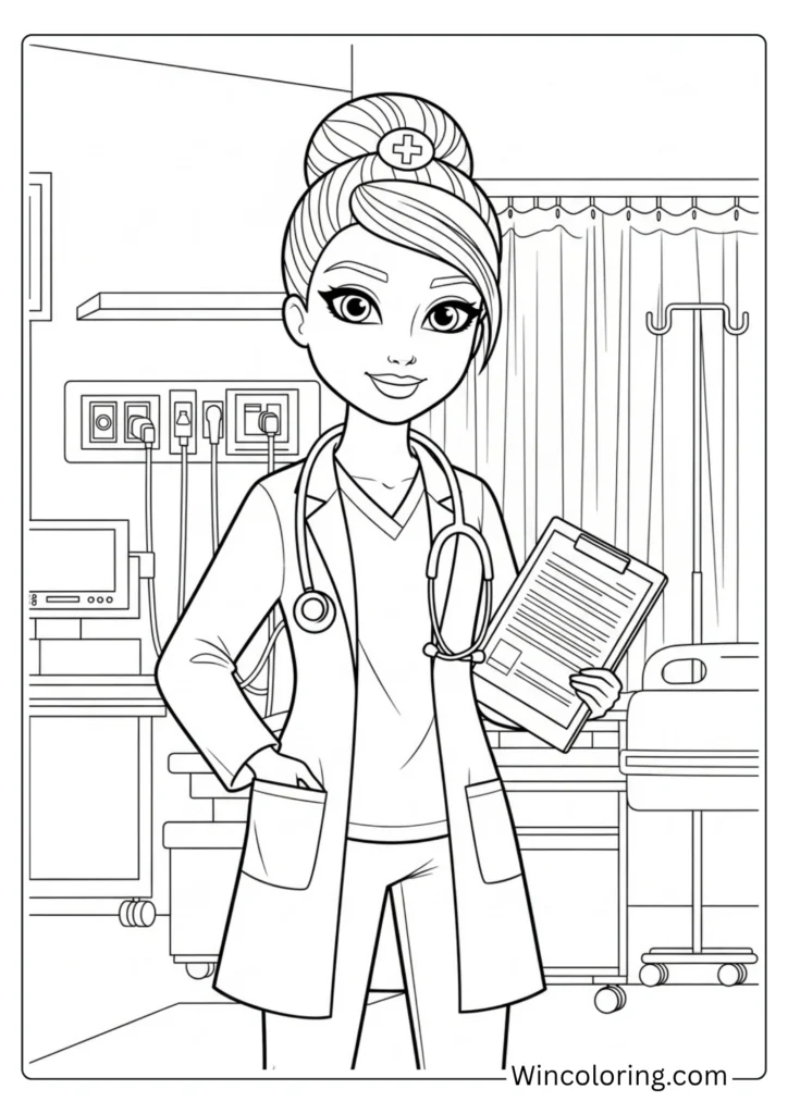 Barbie as a doctor in scrubs