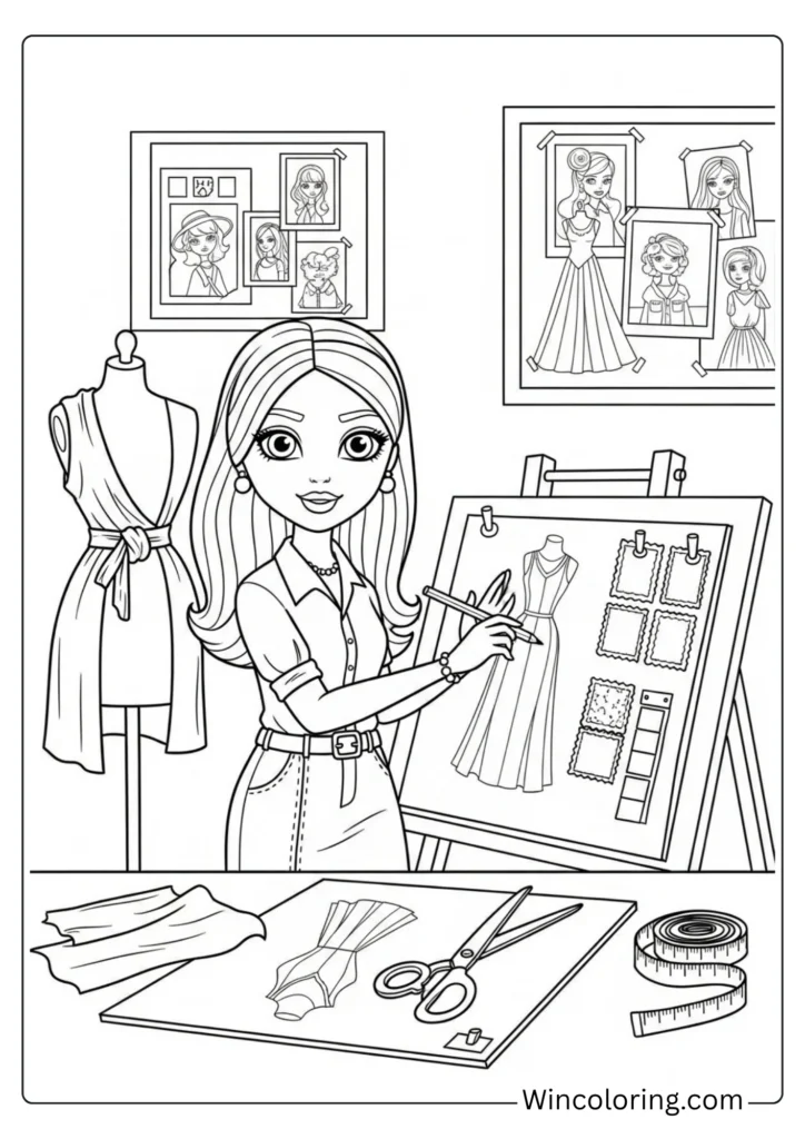 Barbie as a fashion designer at her studio