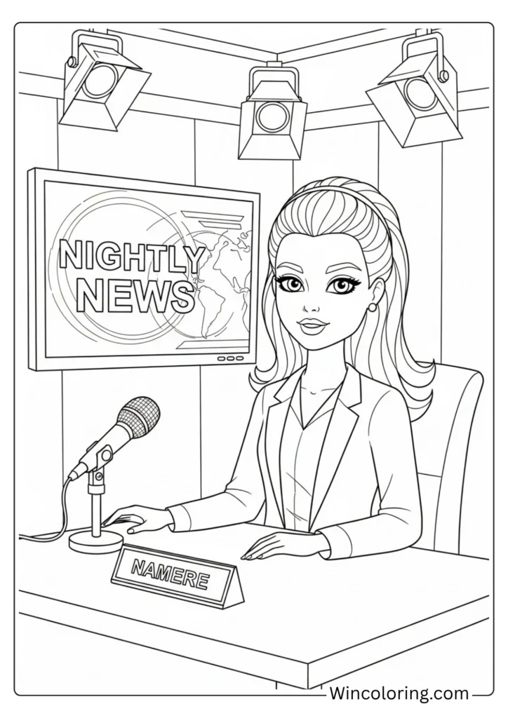 Barbie as a news anchor on TV