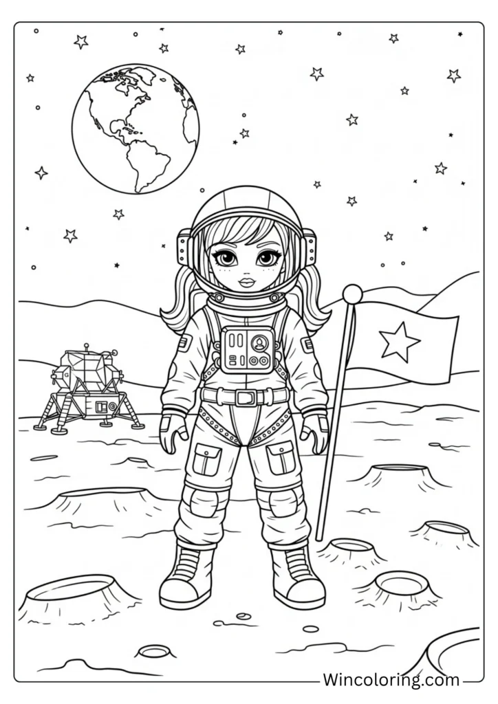Barbie as an astronaut on the moon