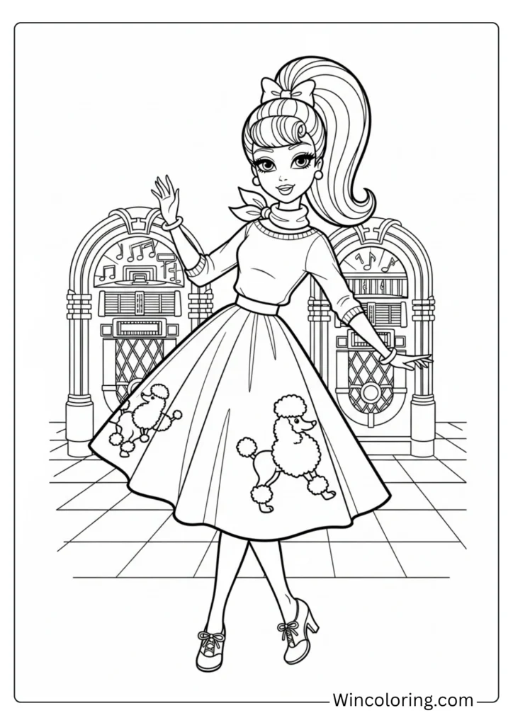 Barbie in a 1950s vintage poodle skirt
