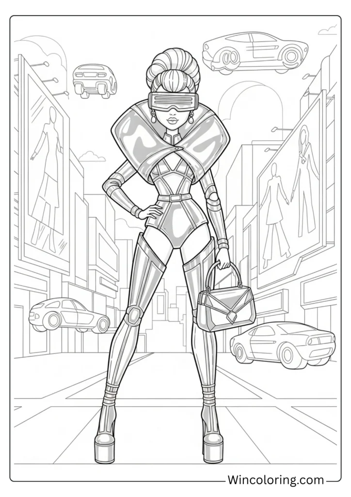 Barbie in a futuristic space-age outfit