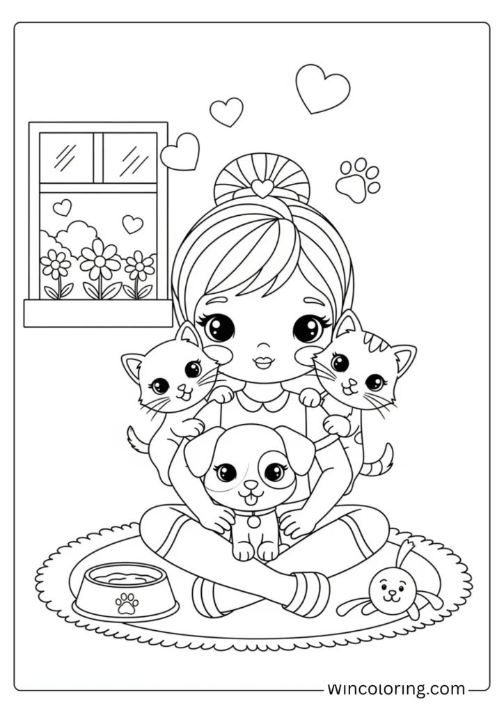 Barbie with her puppy and kitten friends