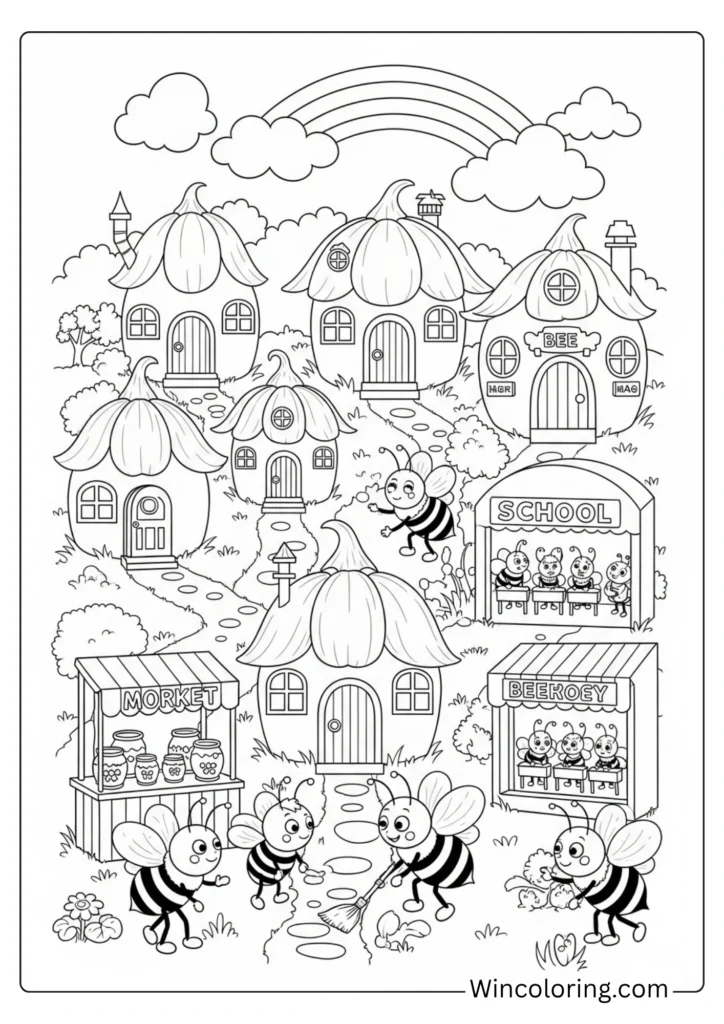 Bee village in a flower meadow