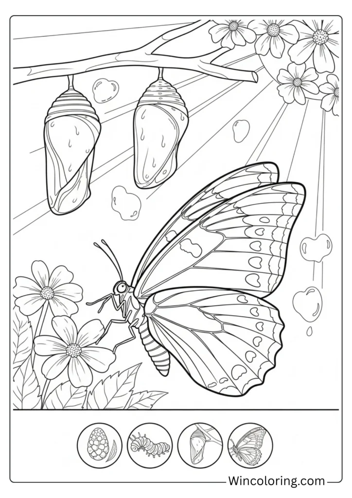 Butterfly emerging from chrysalis