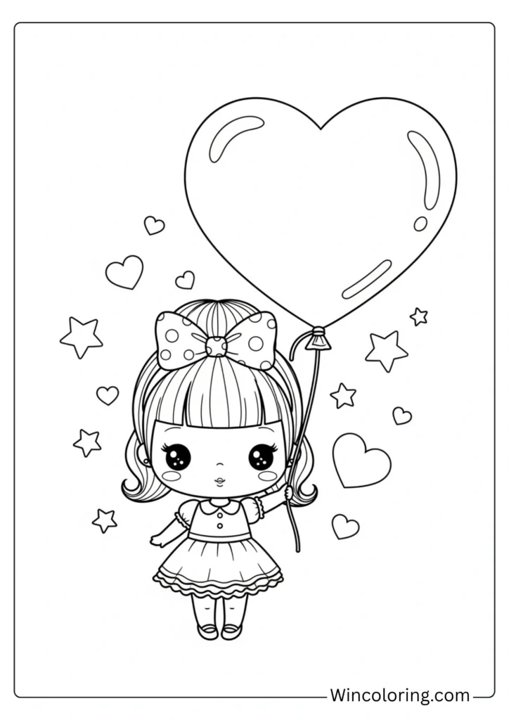 Chibi Barbie with a big heart balloon