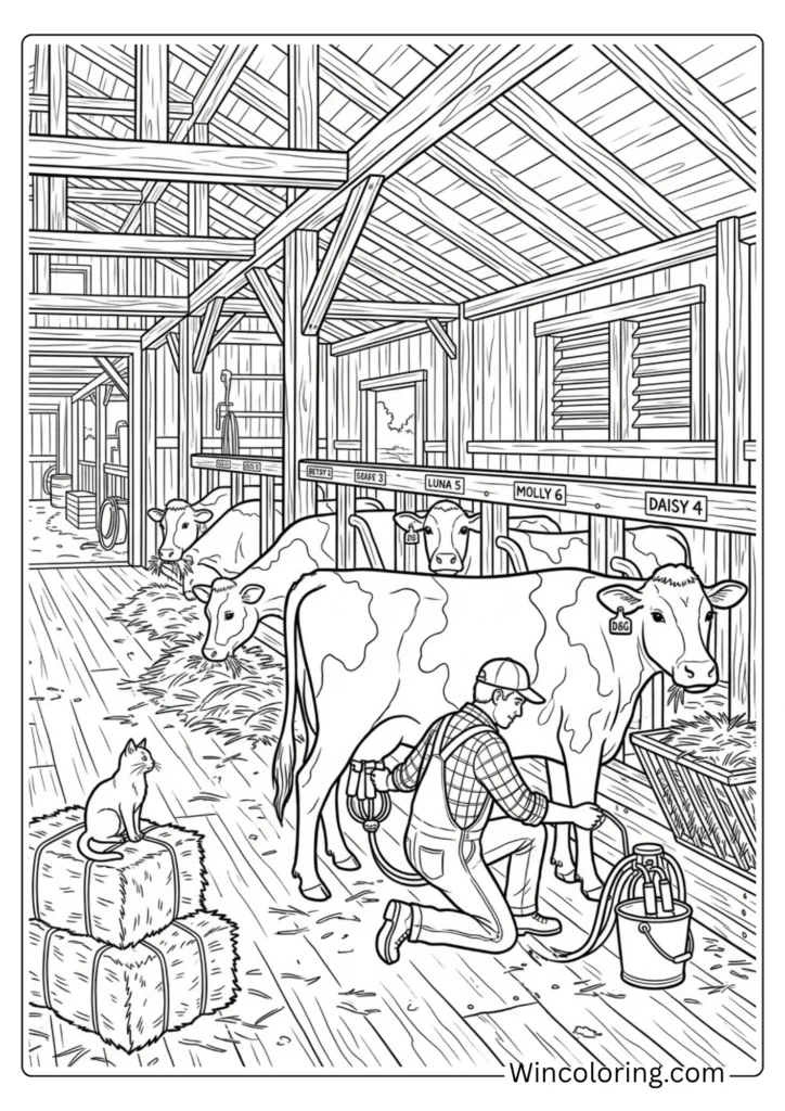 Dairy cows being milked in the barn