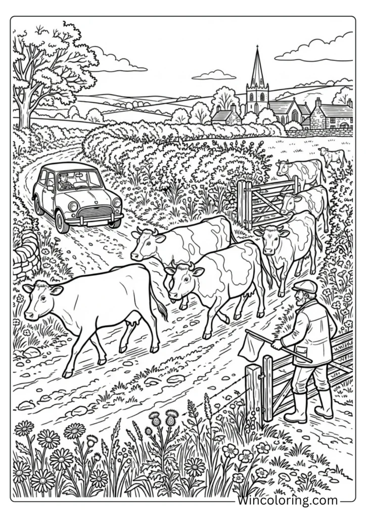 Herd crossing a country road