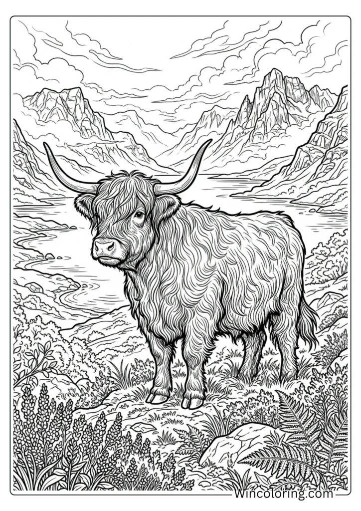 Highland cow in the Scottish Highlands mist