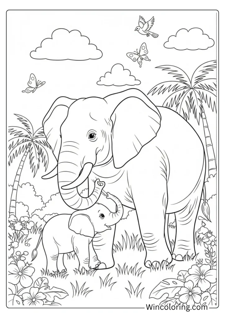 Mama elephant and baby elephant