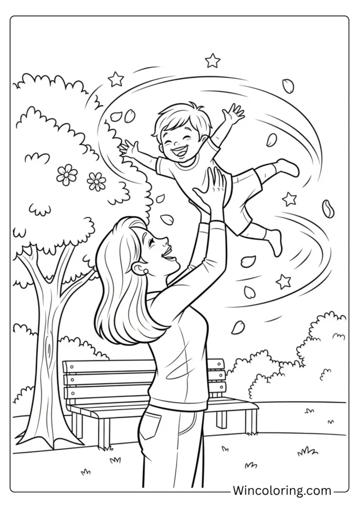 Mom twirling her child in the air