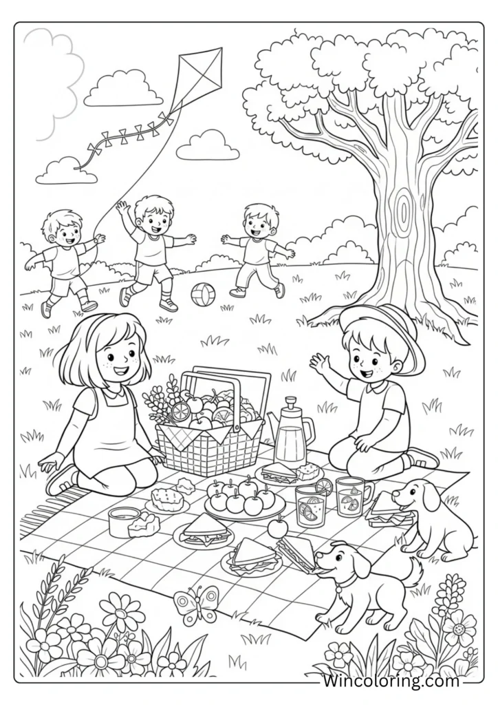 Outdoor May Day picnic scene