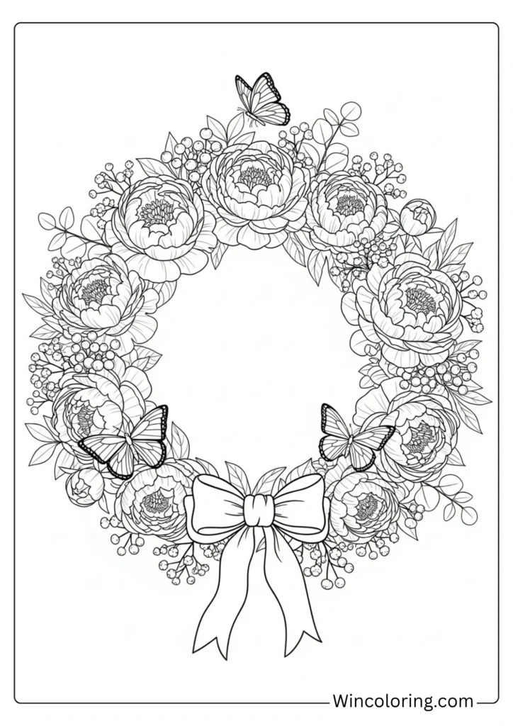 Peony and butterfly wreath