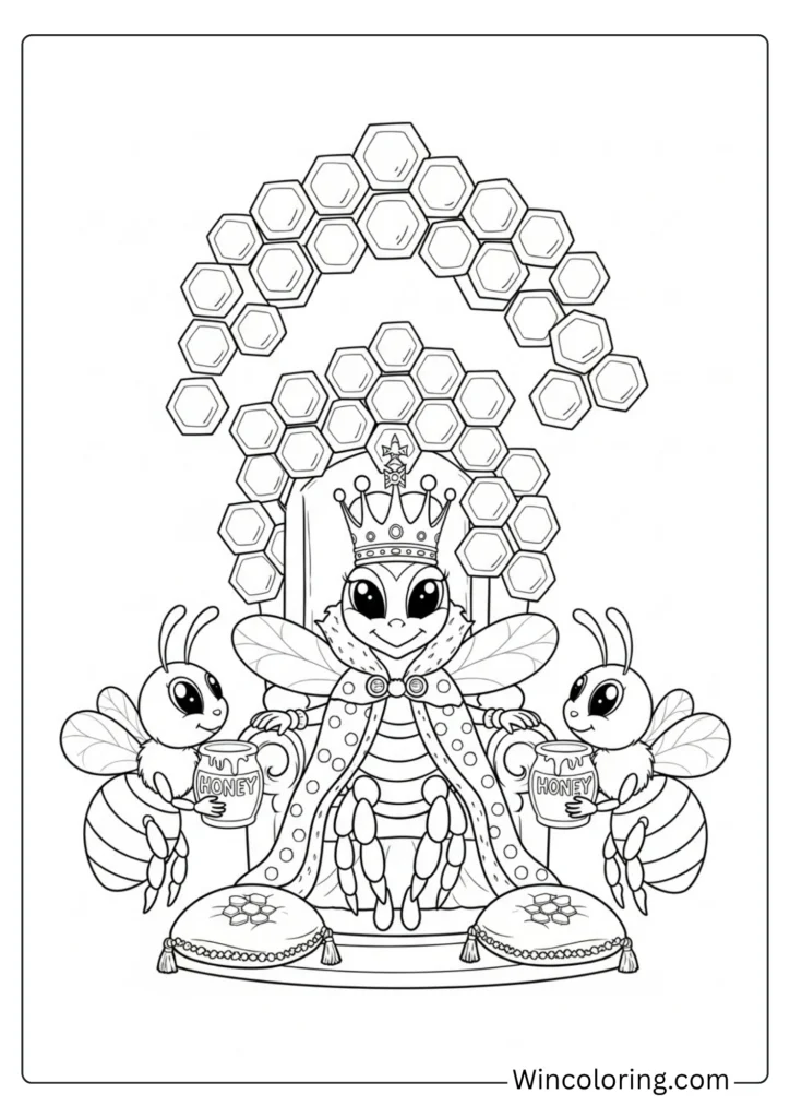 Queen bee on her royal honey throne
