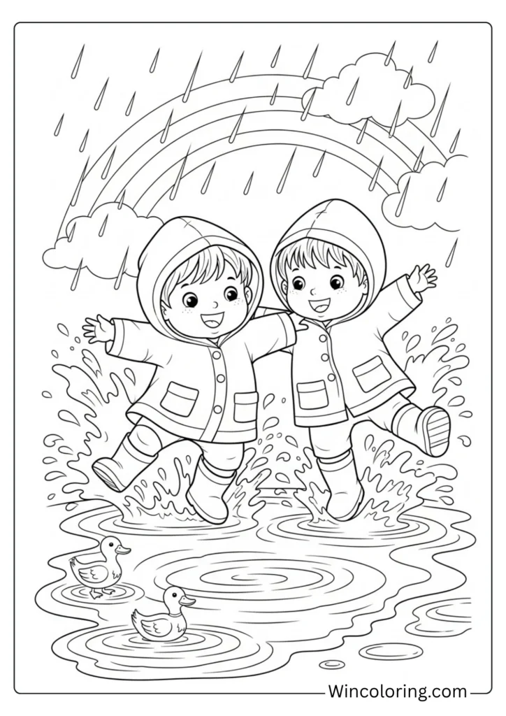 Rain boots jumping in May puddles