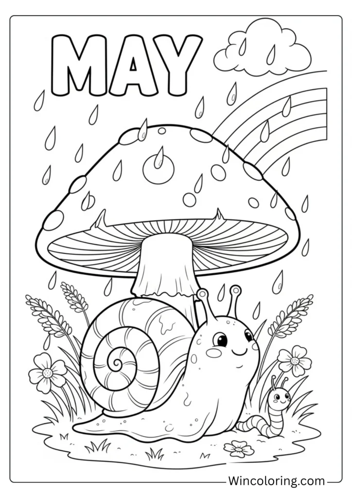 Snail on a rainy May mushroom