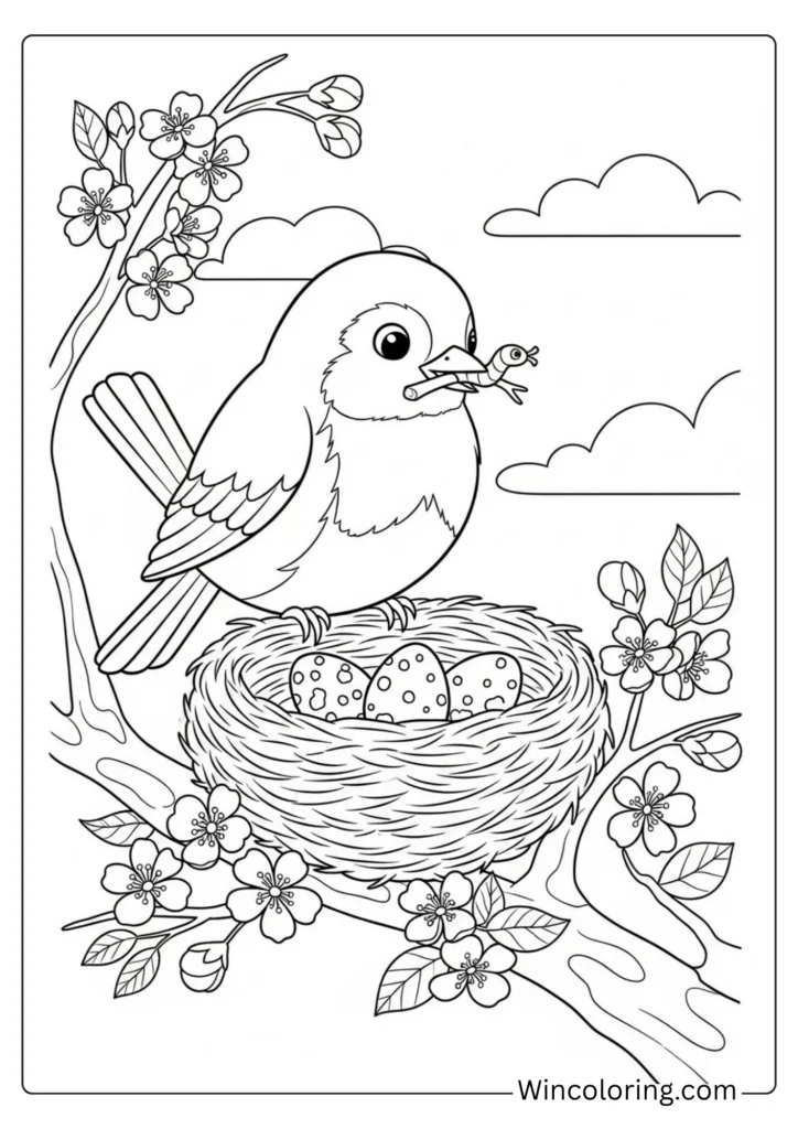 Spring robin building a nest