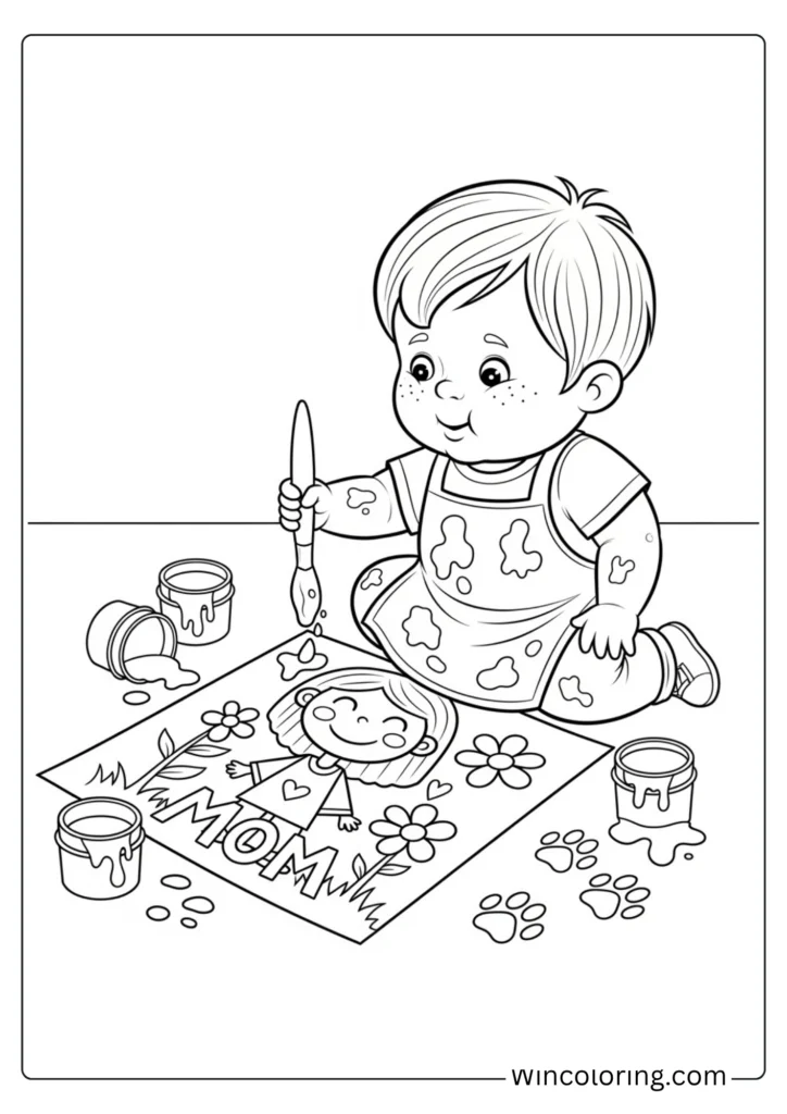 Toddler painting a Mother's Day picture