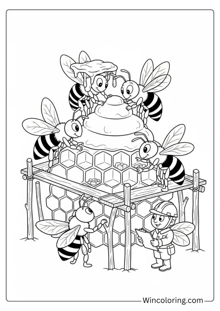 Worker bees building the honeycomb