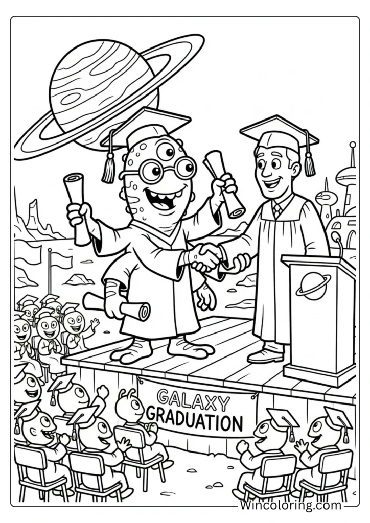 Alien graduation on another planet