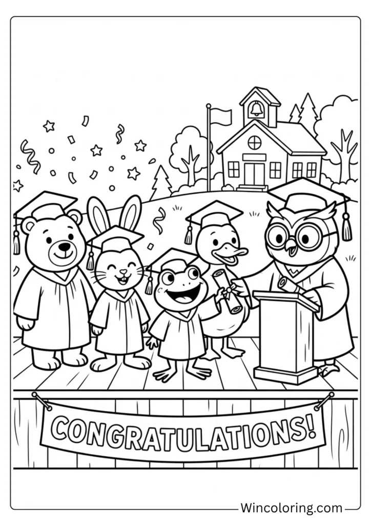 Animals graduating kindergarten together