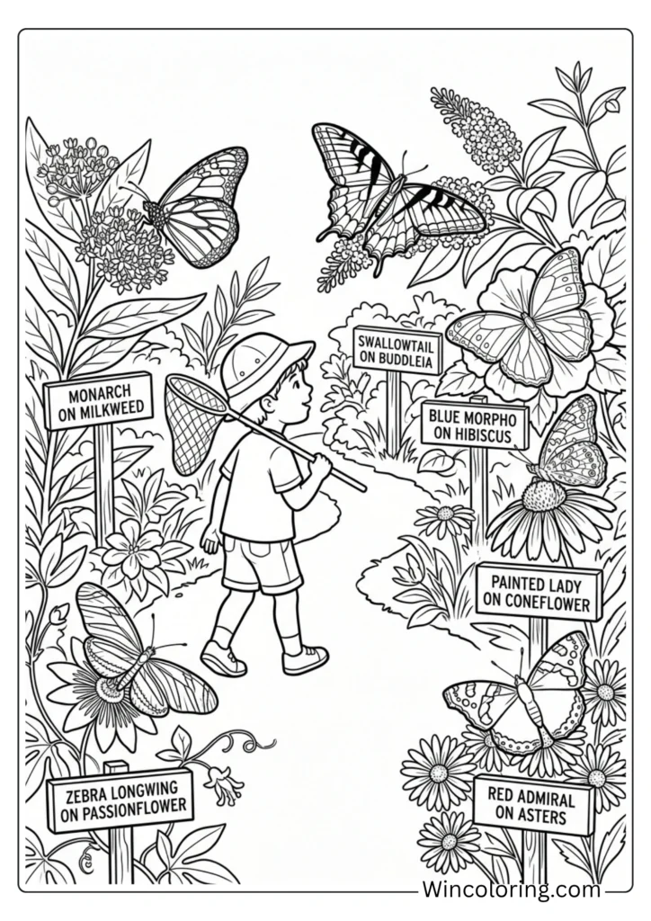 Butterfly garden scene