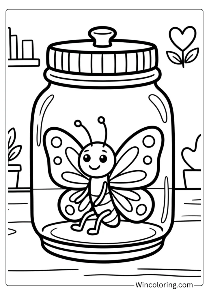Butterfly in a jar Coloring Page