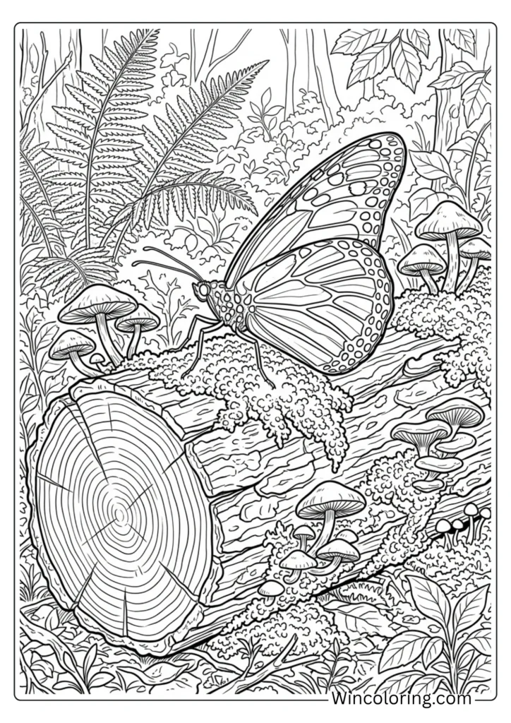 Butterfly on mossy log