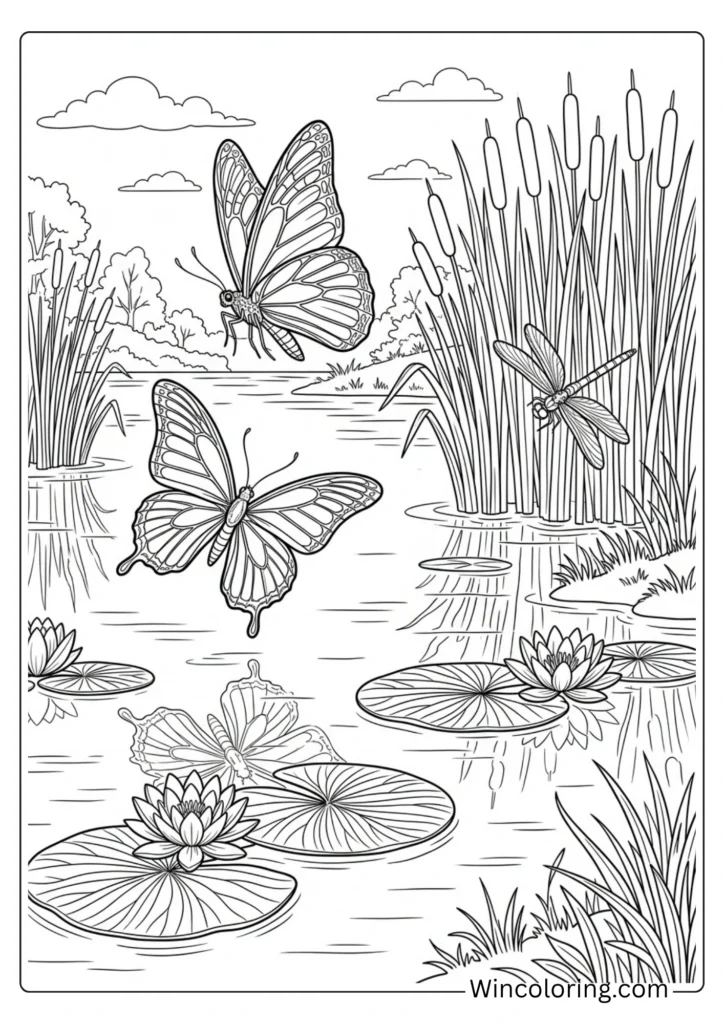 Butterfly pond scene