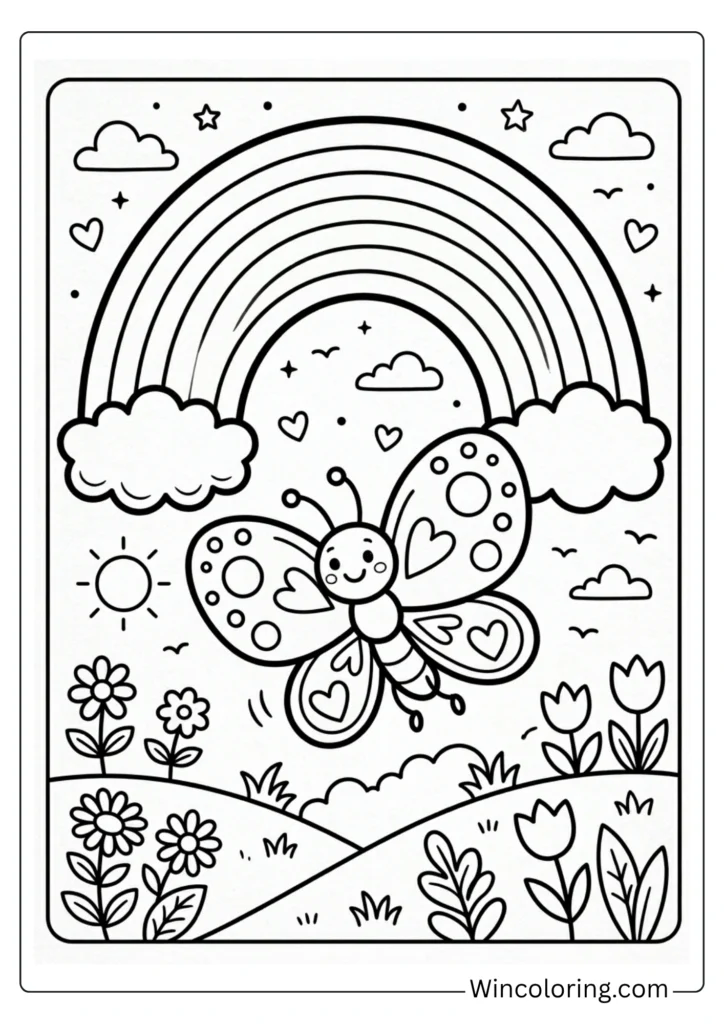 Butterfly under a rainbow Coloring Sheet