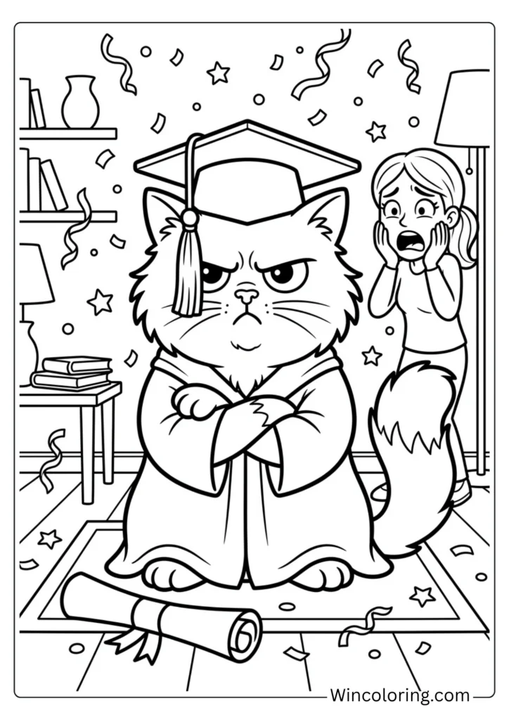 Cat in graduation cap refusing to smile