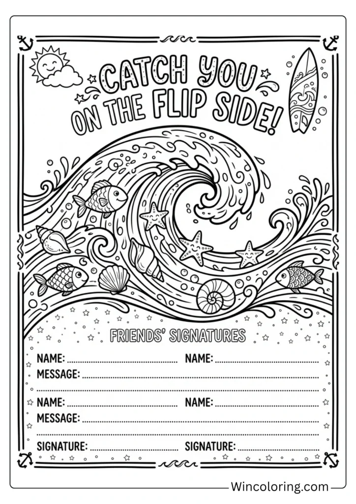 Catch you on the flip side — autograph page with wave