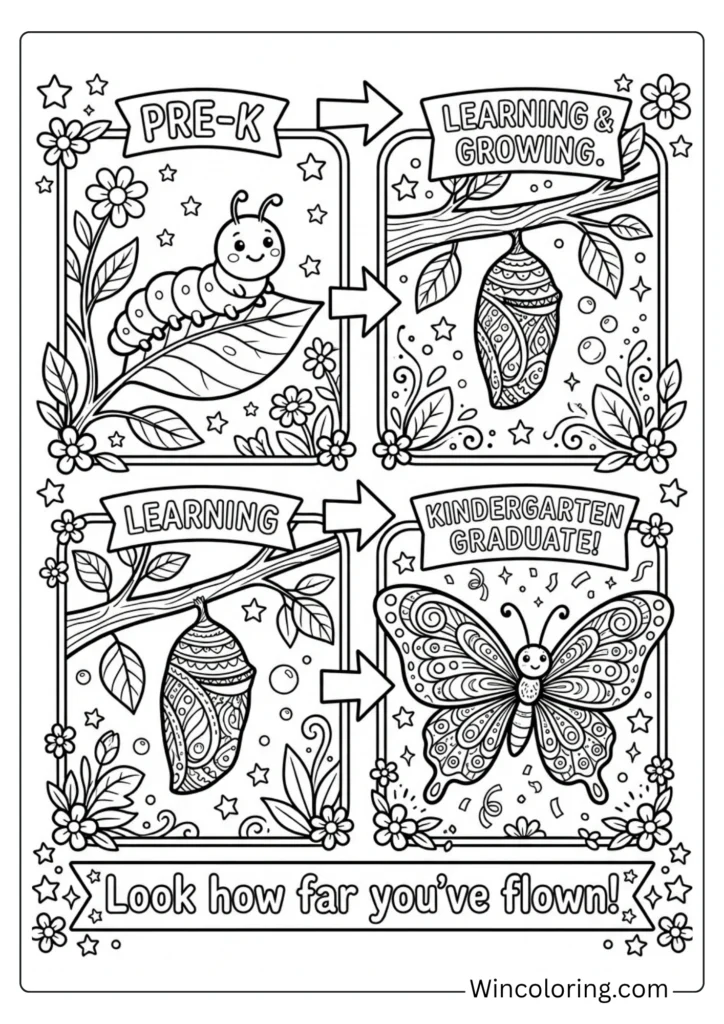 Caterpillar to butterfly — growth metaphor graduation page