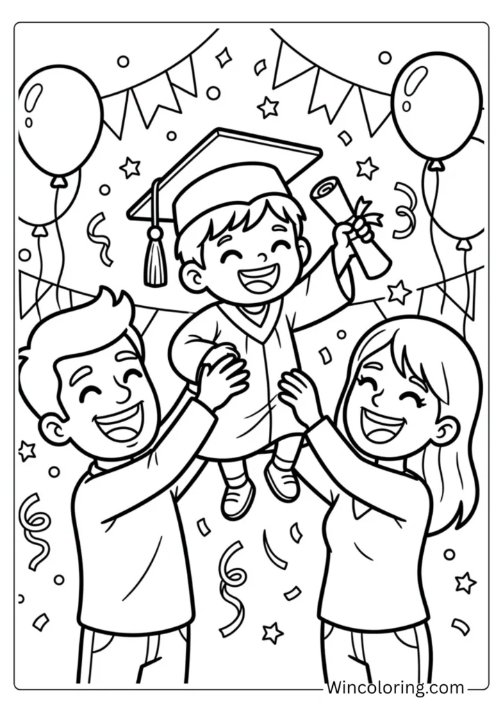 Child graduate with parents celebrating