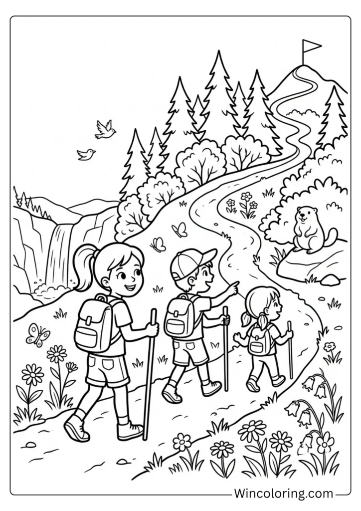 Children hiking a summer trail