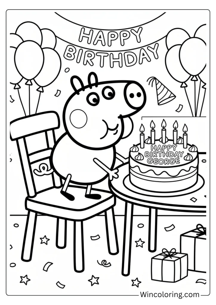 George Pig blowing birthday candles coloring