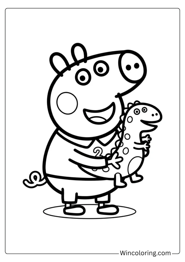 George Pig coloring sheet with dinosaur toy