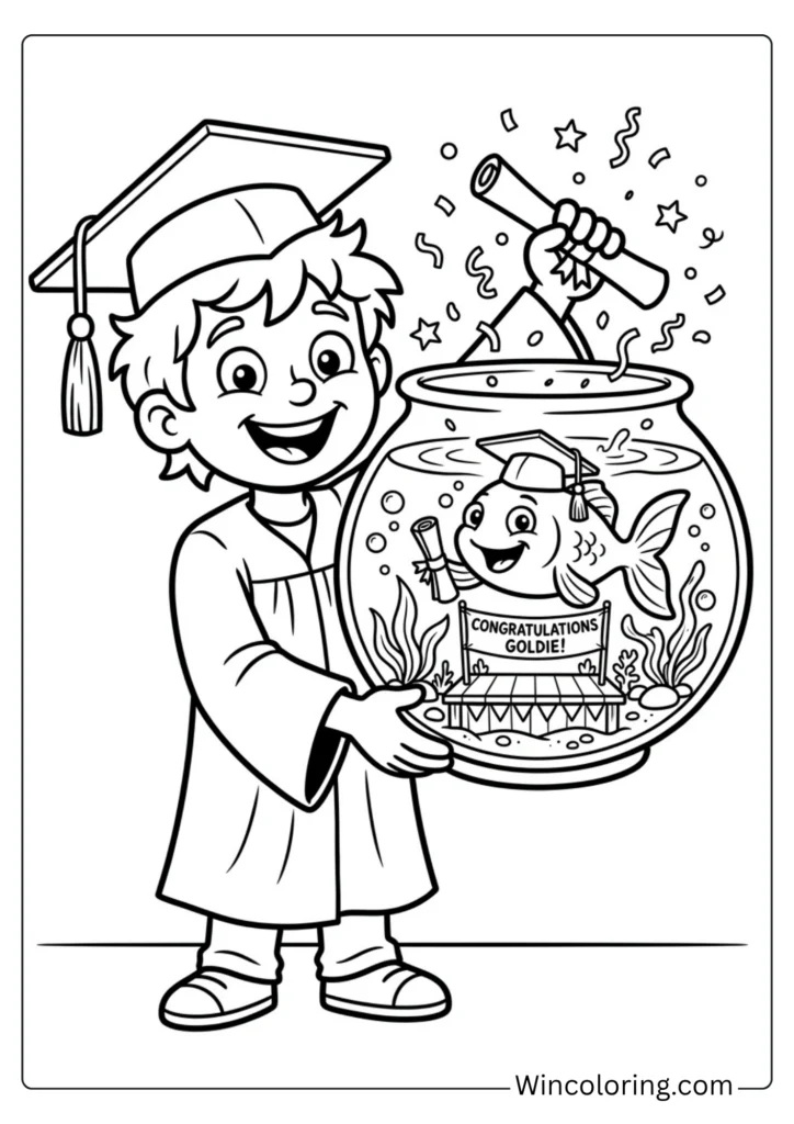 Graduate and pet goldfish both graduating